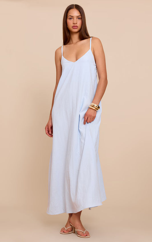 Baby Blue Textured Plunge Maxi Dress