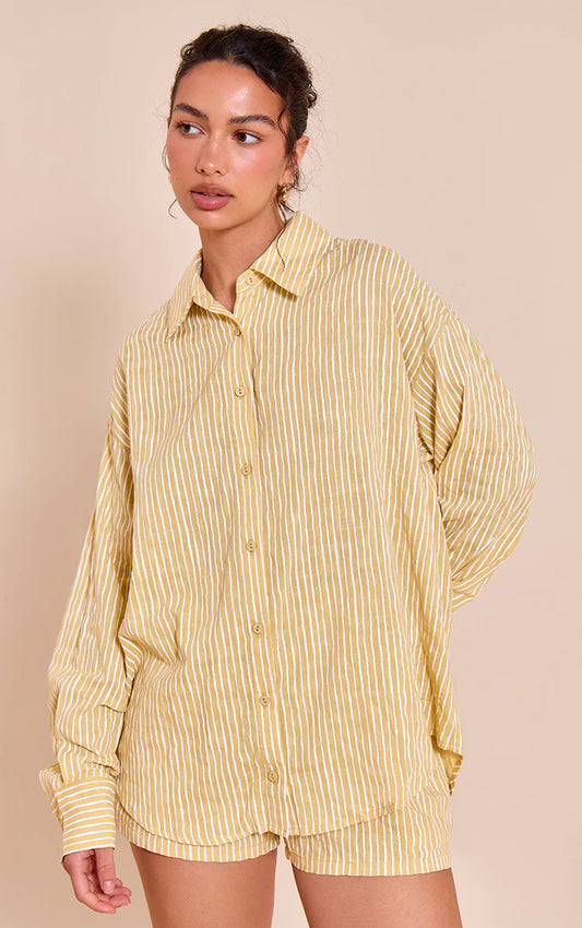 Chartreuse Striped Linen Long Sleeve Shirt