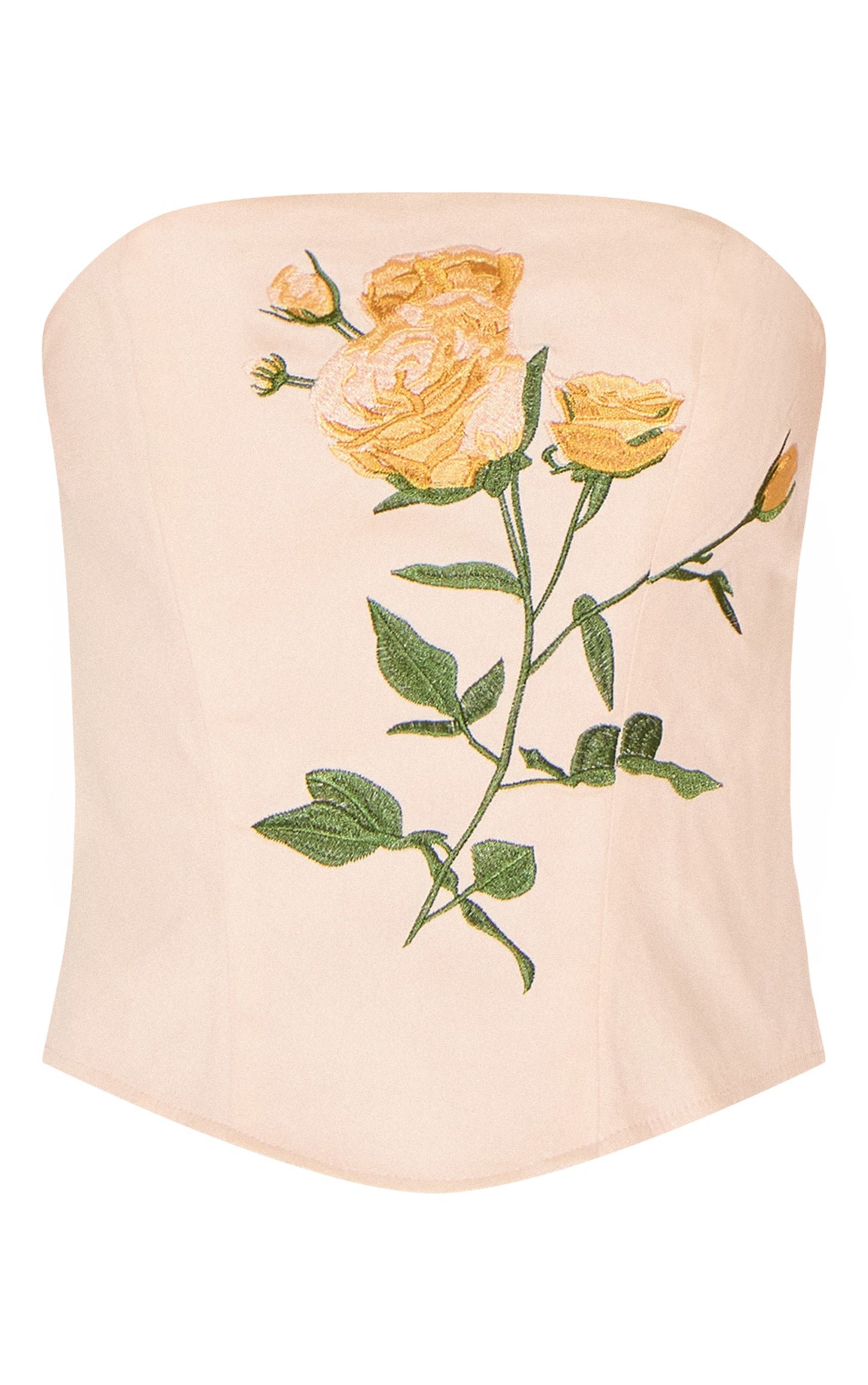 Beige Woven Embroidered Floral Corset