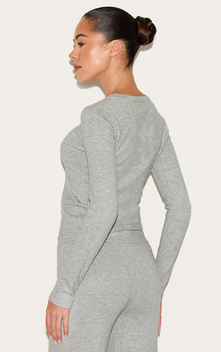 Ash Grey Soft Knit Long Sleeve  Top