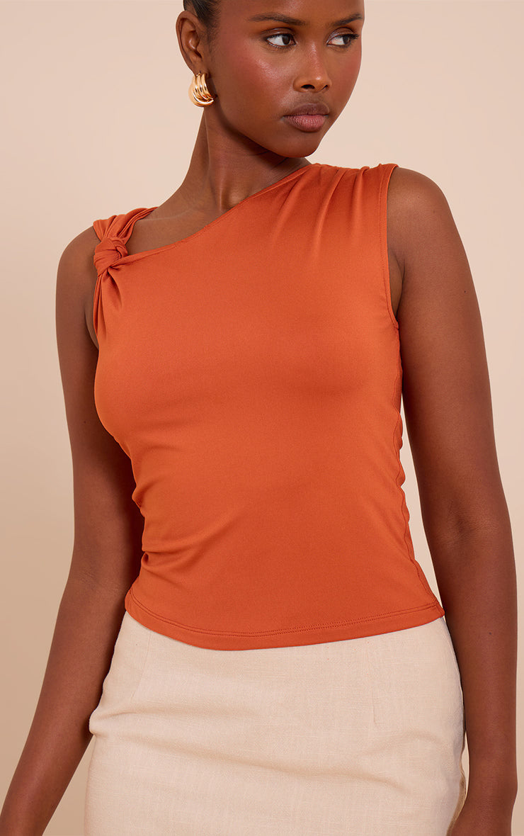 Rust Slinky Knot Strap Detail Long Top