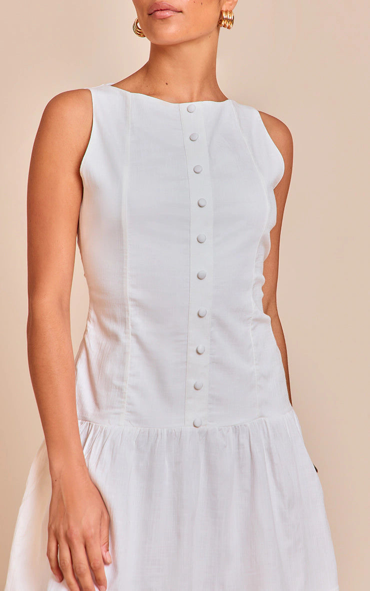 Petite White Button Up Shift Mini Dress