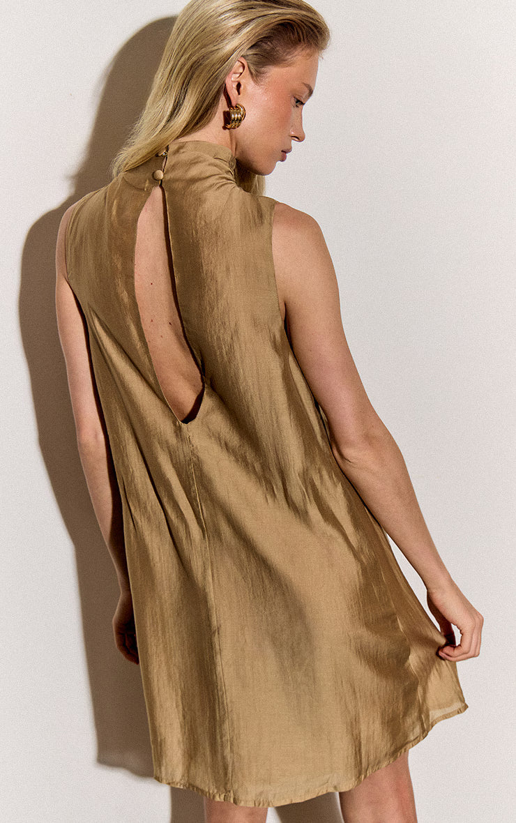 Stone Organza High Neck Shift Dress