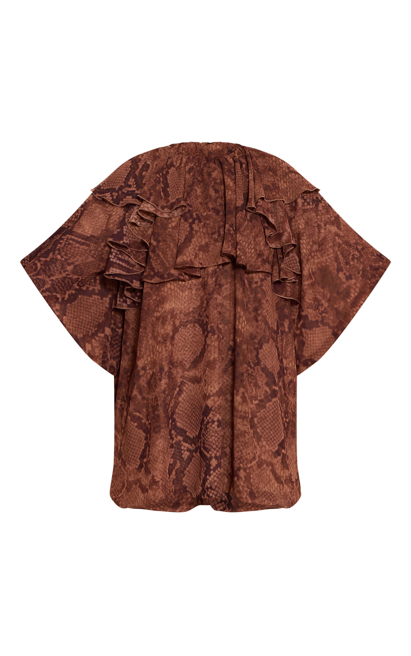 Brown Snake Print Frill Boxy Dress