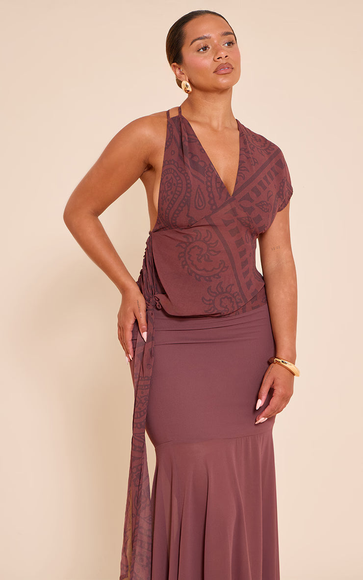 Shape Chocolate Paisely Print Drape Side Top