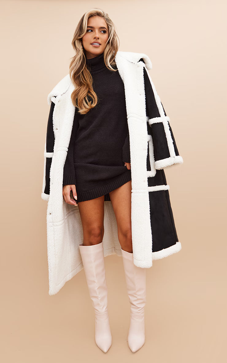 Black Basic Roll Neck Knit Sweater Dress