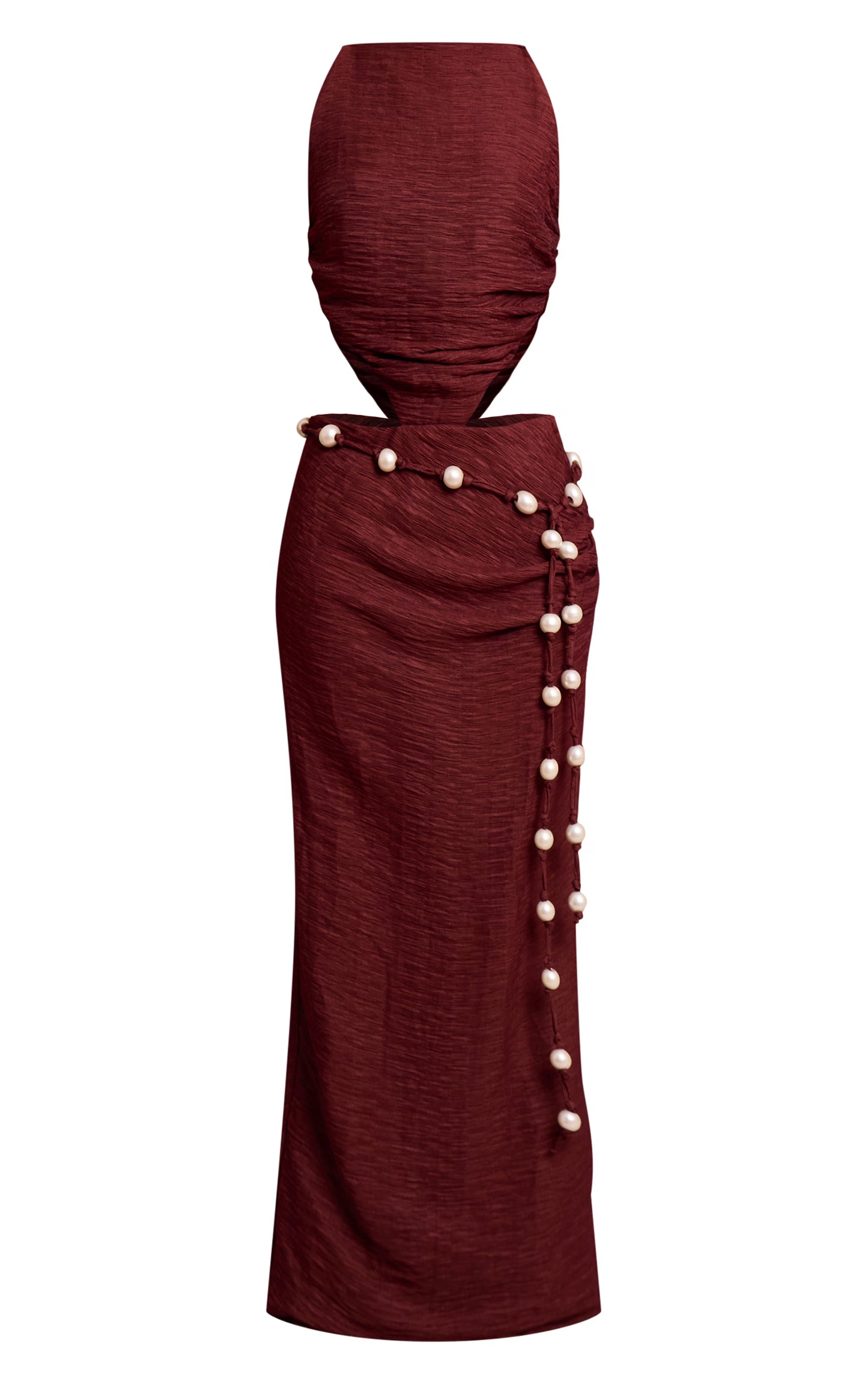 Burgundy Crinkle Textured Bead Detail Maxi Dress