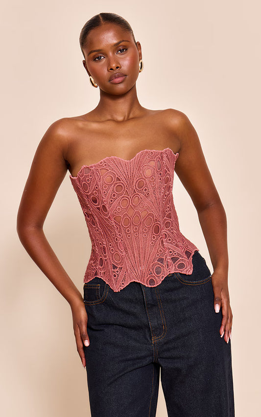 Rose Textured Sheer Floral Lace Corset