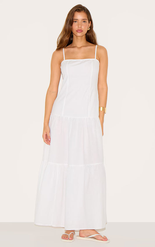 White Corset Dropped Waist Maxi Dress