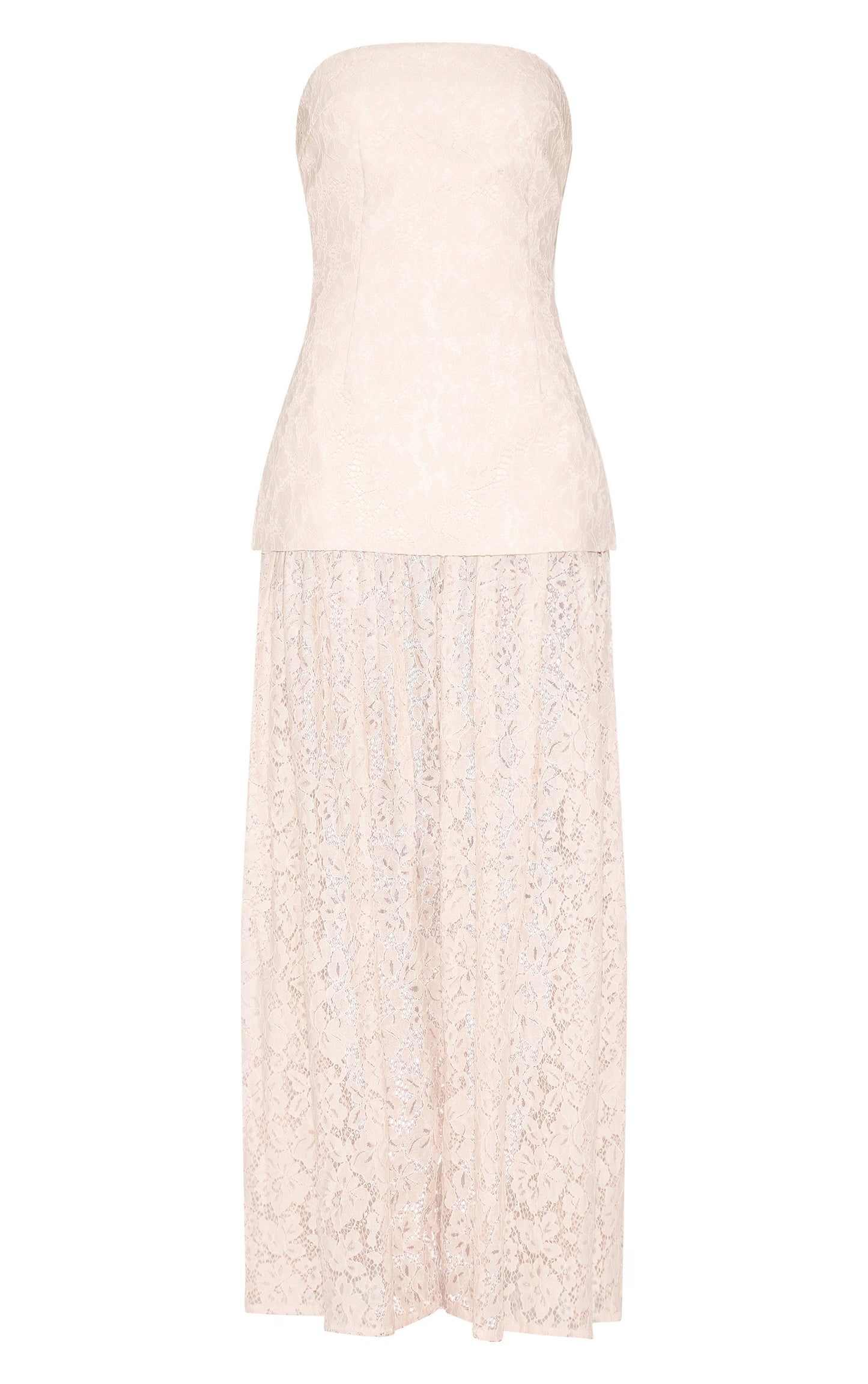 Cream Lace Sheer Skirt Panel Bandeau Midaxi Dress