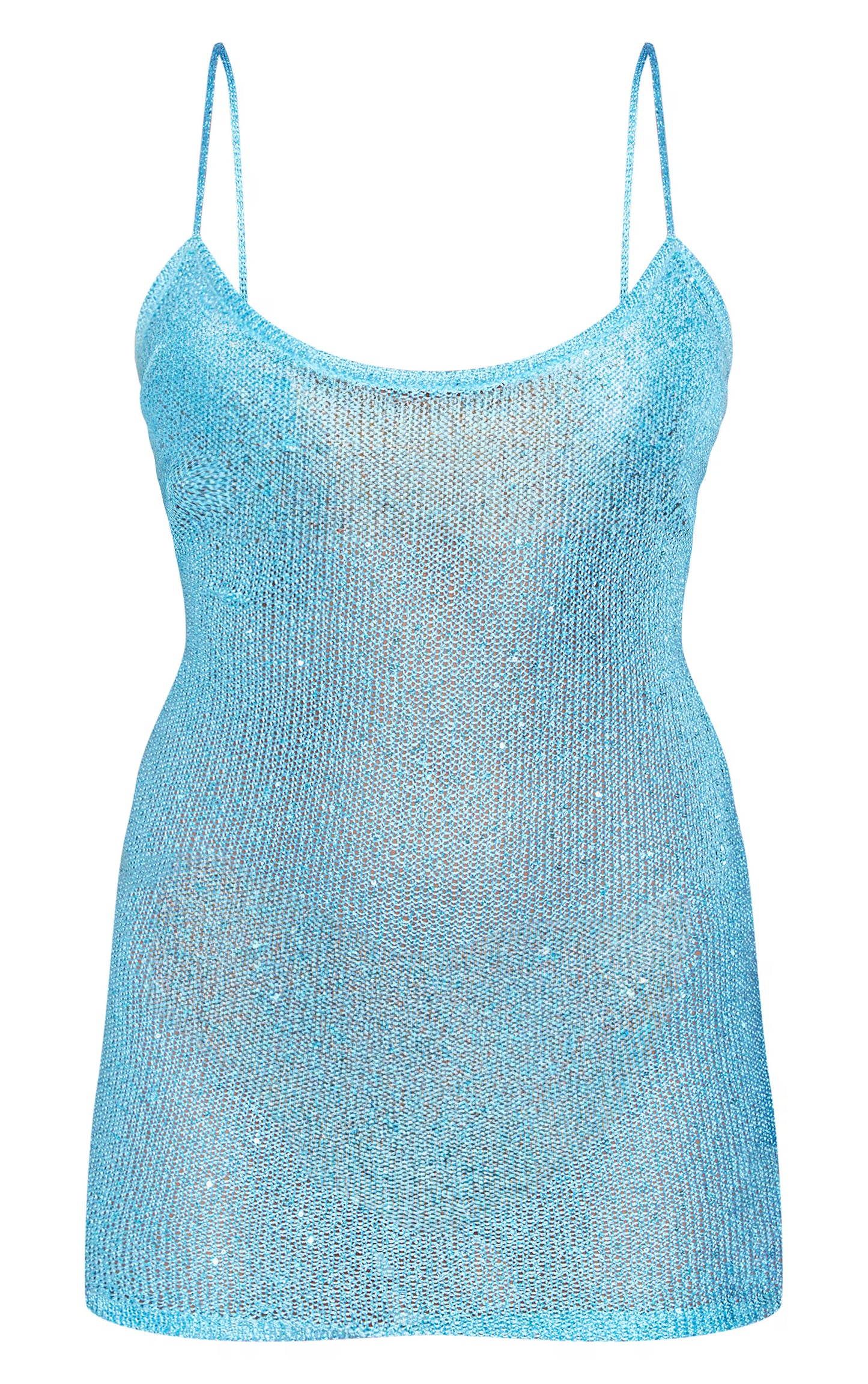 Petite Turquoise Strappy Sequin Knitted Mini Dress