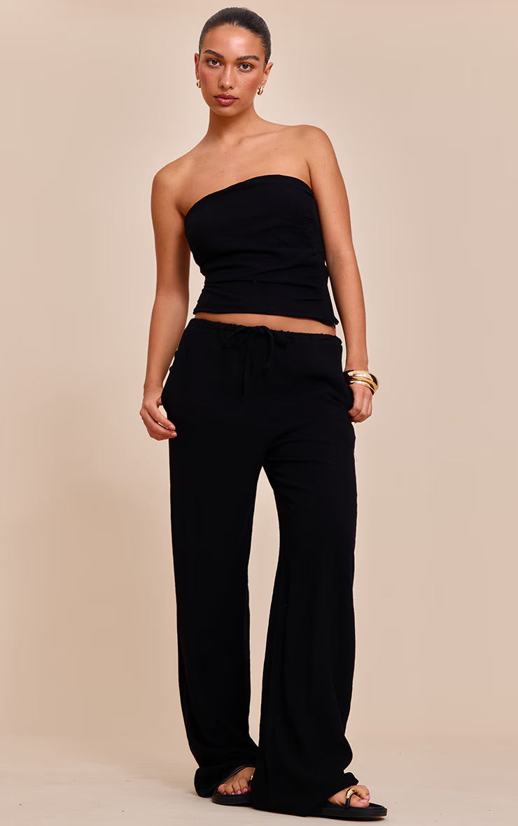 Black Textured Bandeau Top