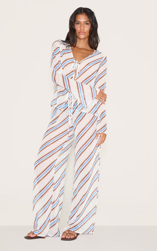 Blue Stripe Drawstring Floaty Pants