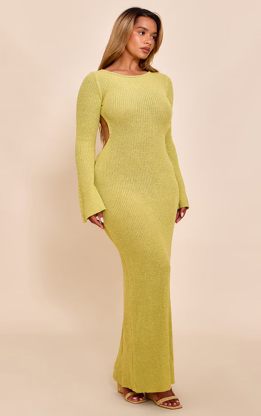 Shape Lime Knitted Boat Neck Open Back Maxi Dress