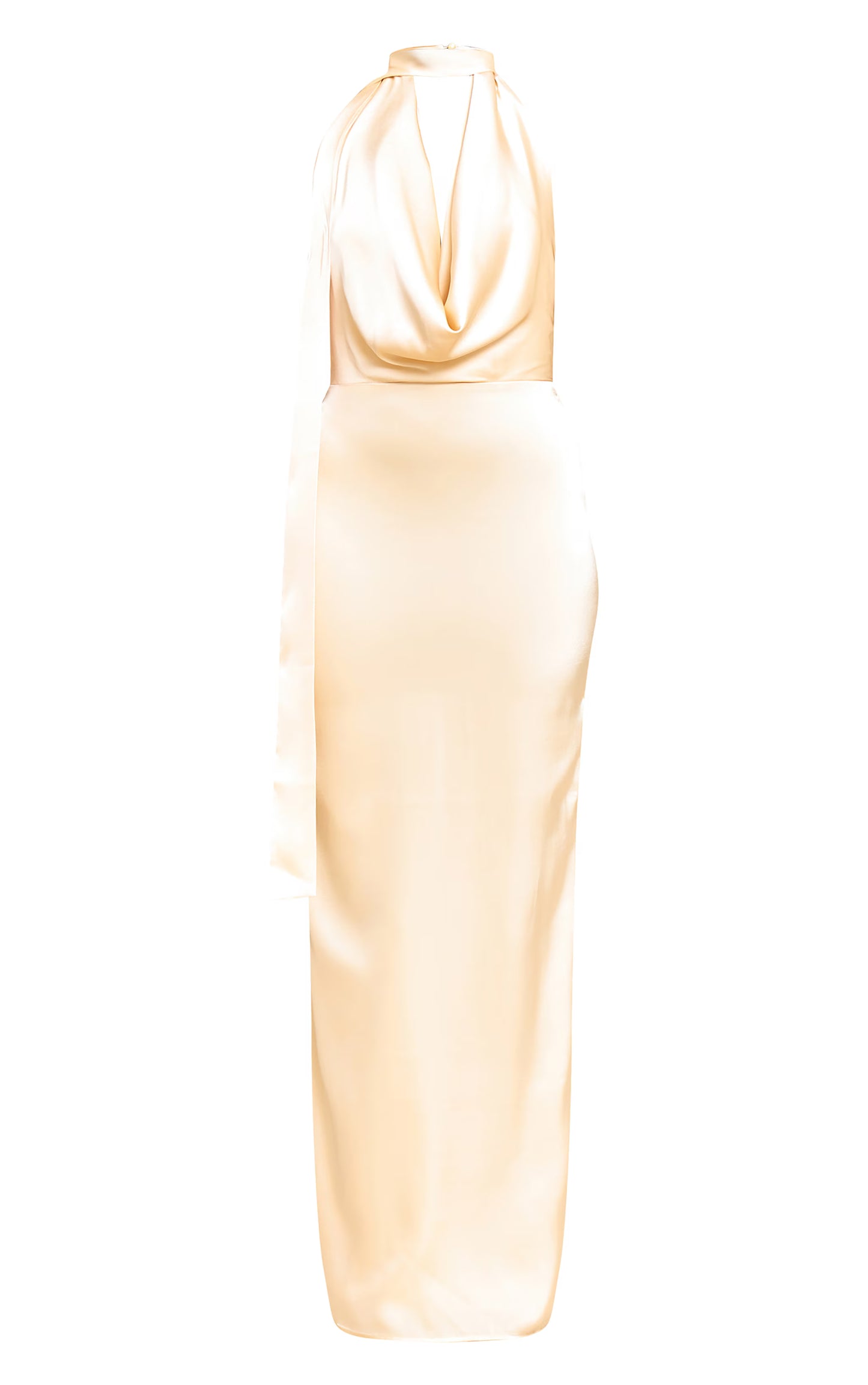 Butter Yellow Satin Cowl Neck Drape Maxi Dress