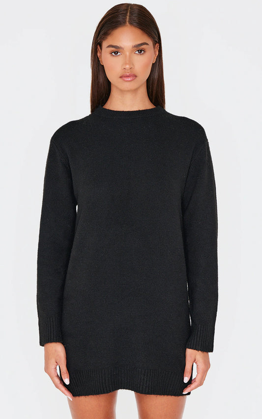 Black Soft Knit Oversized Basic Sweater Dress