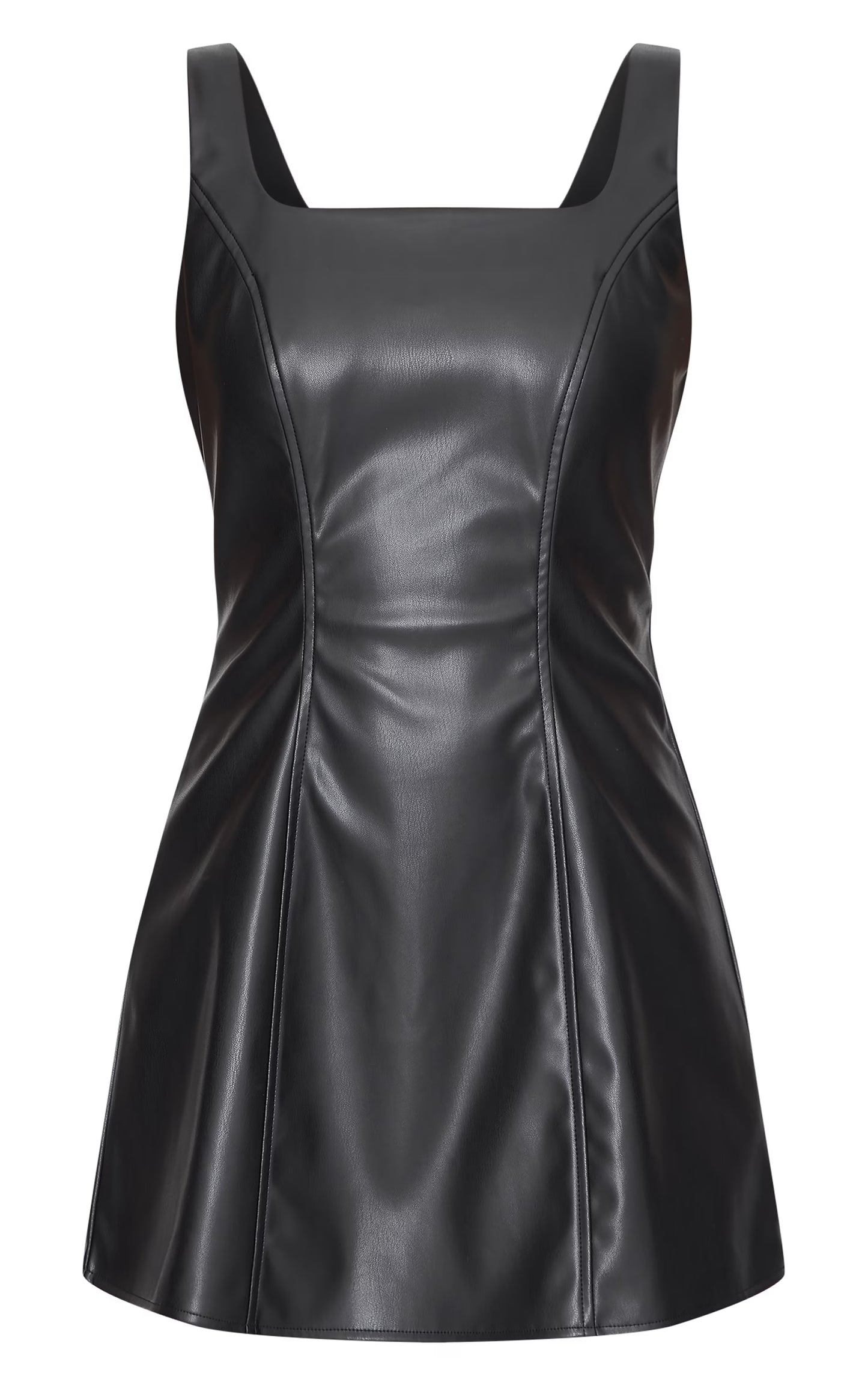 Black Faux Leather Square Neck Mini Dress