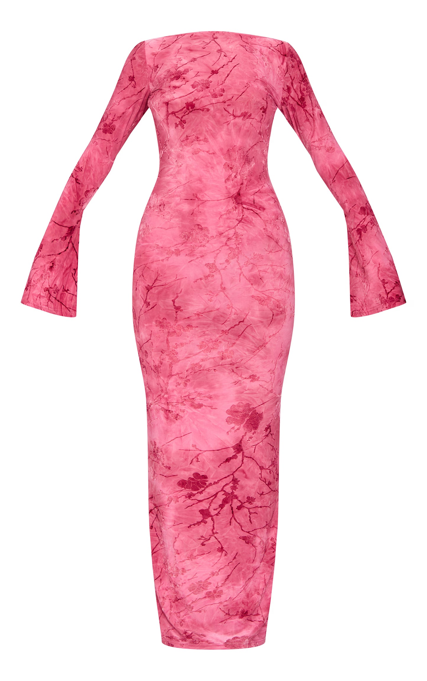 Pink Floral Devore Long Sleeve Maxi Dress
