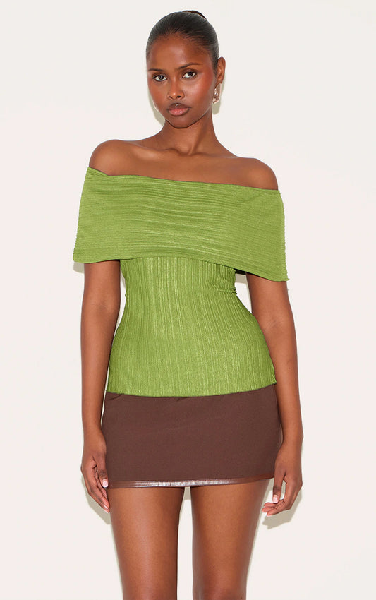 Green Rib Style Fold Over Top