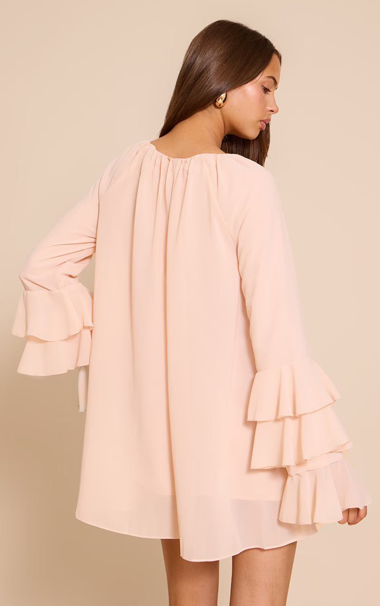 Blush Chiffon Frill Sleeve Detail Shift Dress