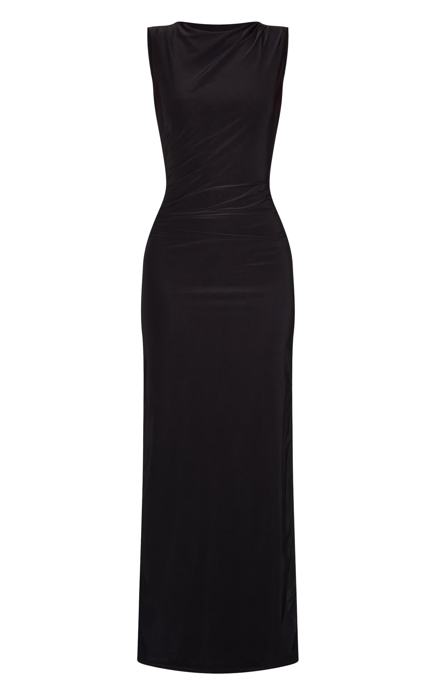 Black Double Layer Slinky Low Back Trim Detail Maxi Dress