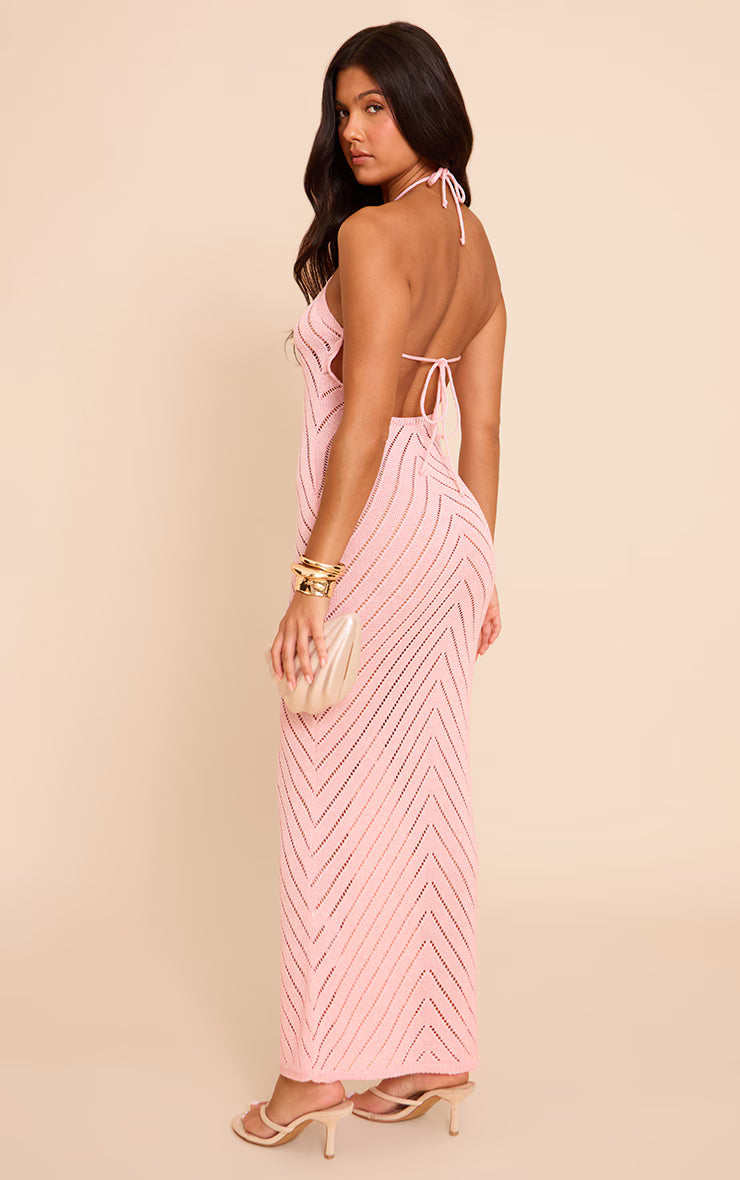 Pink Chevron Knitted Maxi Dress