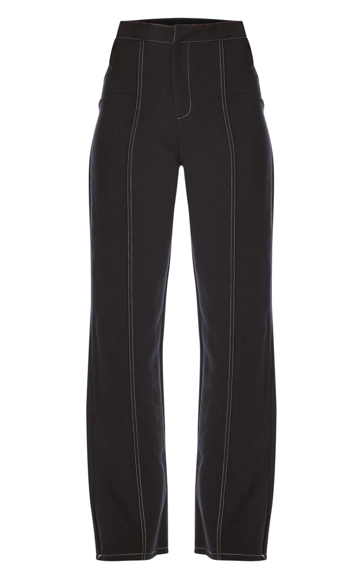 PLT Label Black Contrast Stitch Tailored Pants