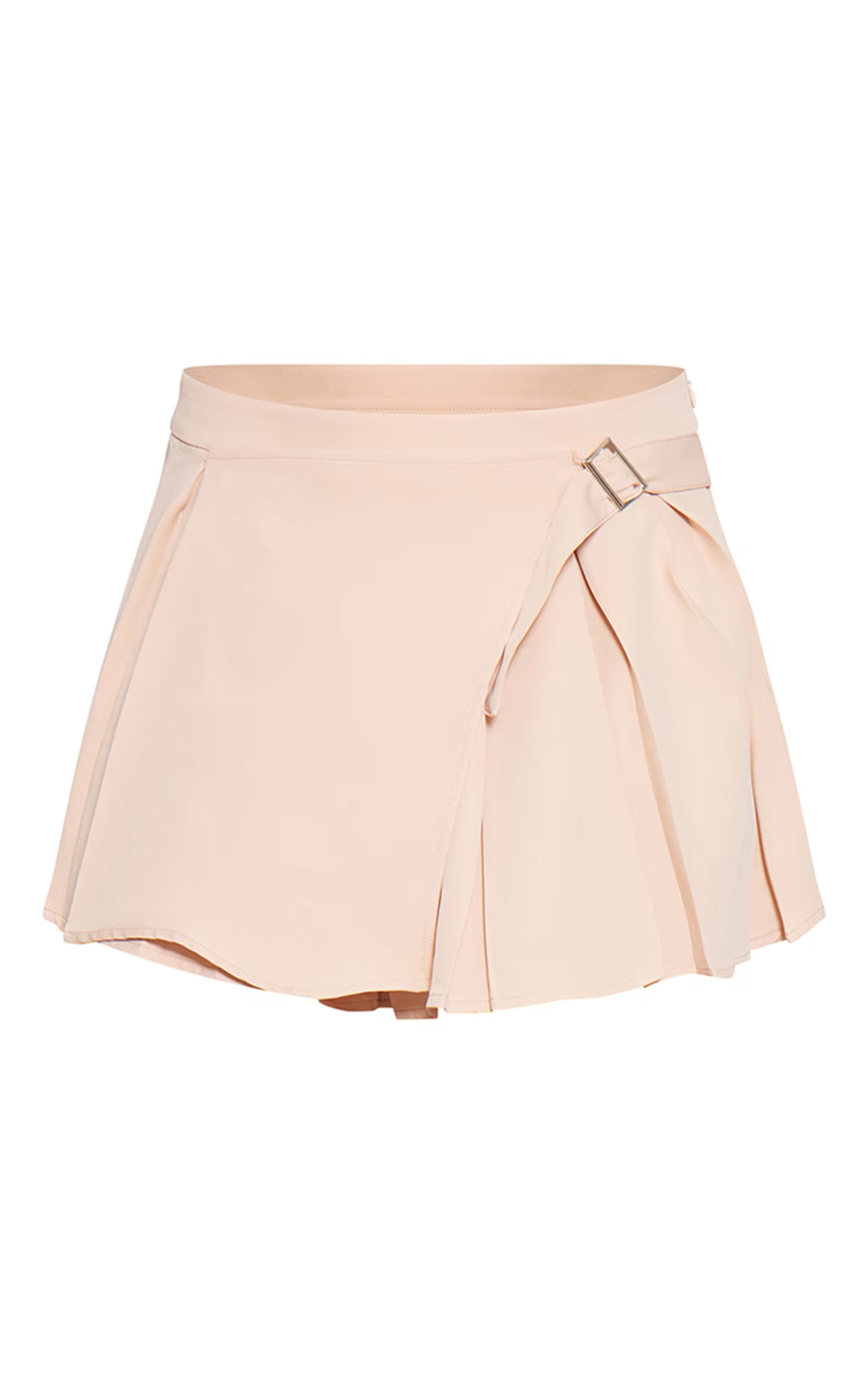 Stone Woven Pleated Buckle Front Micro Mini Skirt