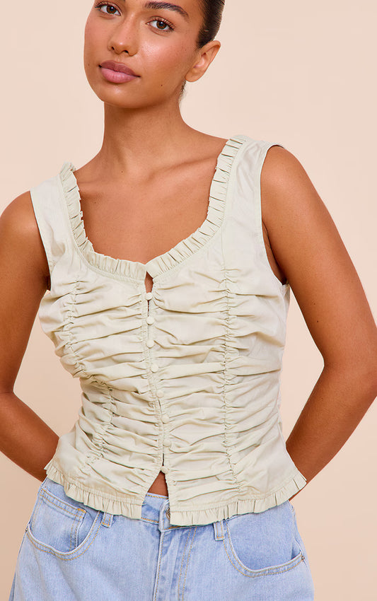 Mint Cotton Ruched Front Fitted Top