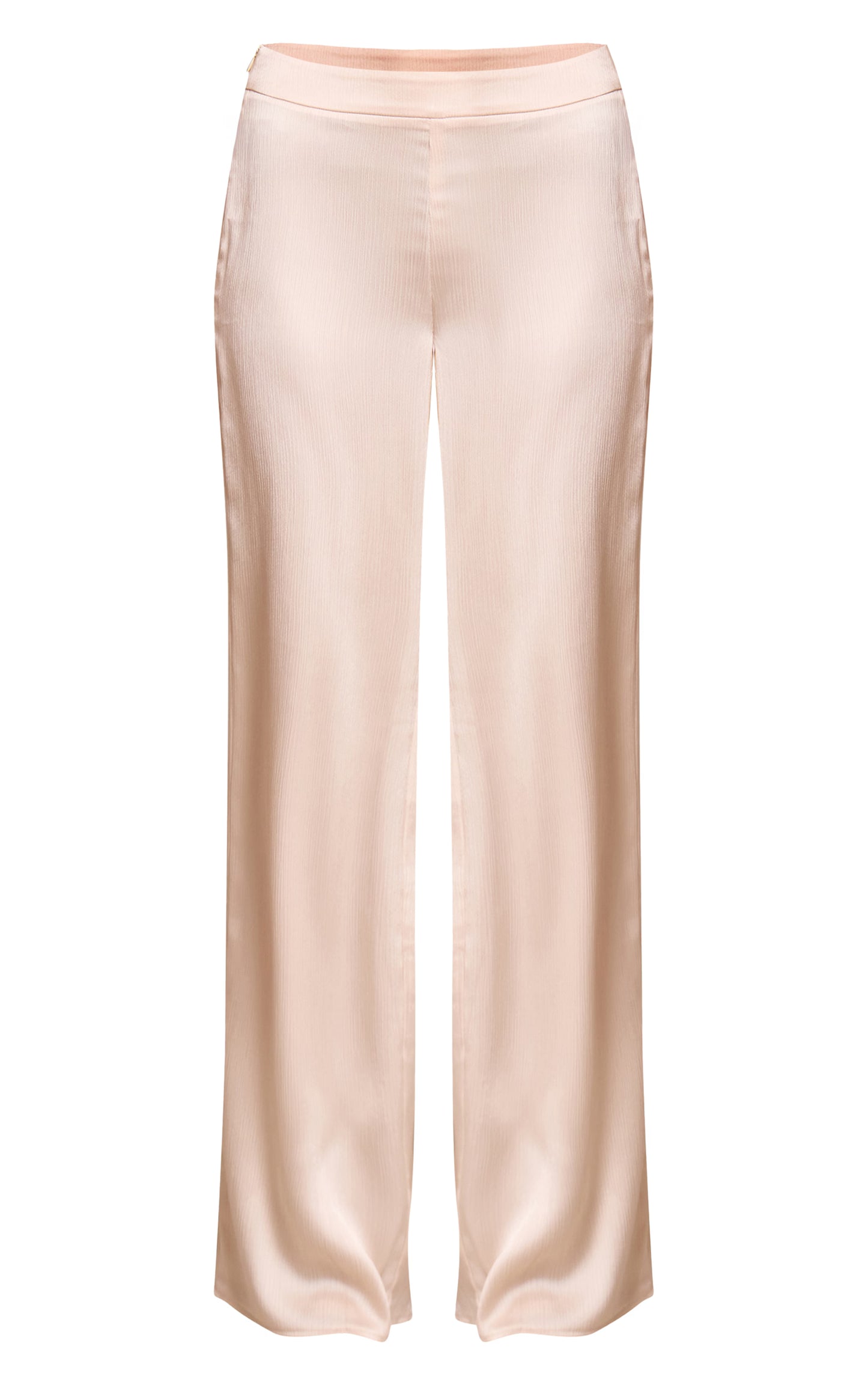 Cream Crinkle Satin High Waisted Wide Leg Pants