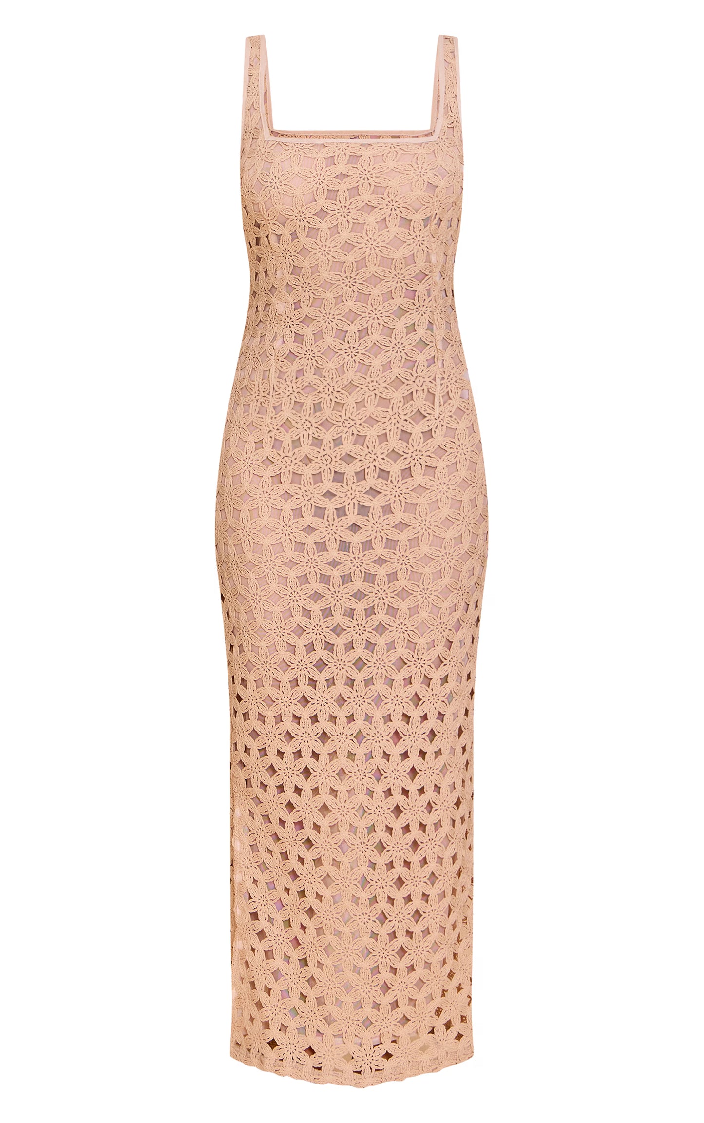 Stone Floral Textured Scoop Neck Maxi Dress