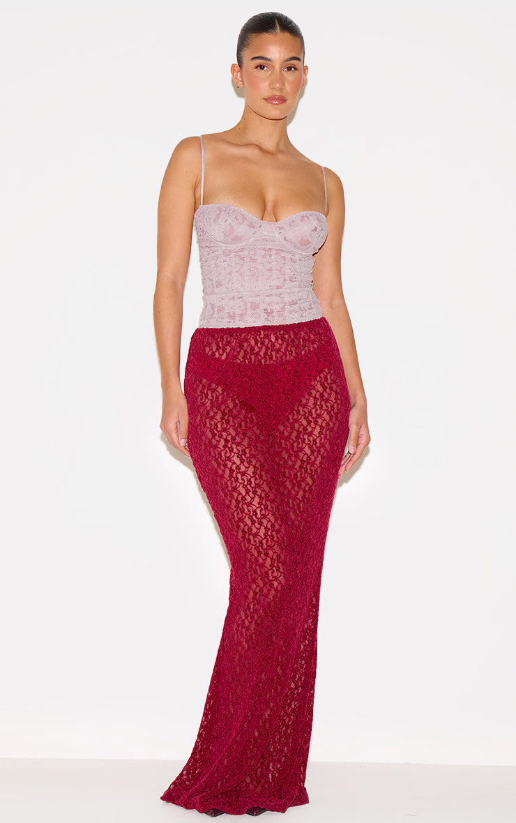 Mushroom Lace Spaghetti Strap Long Corset