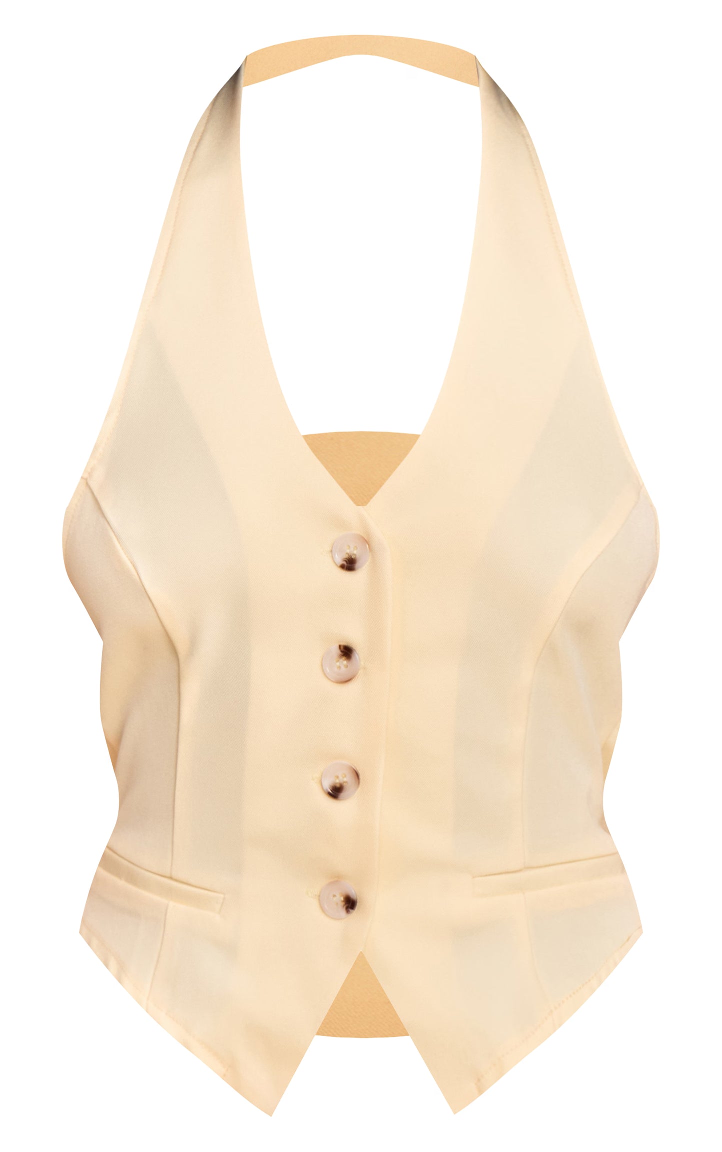 Butter Yellow Tailored Woven Backless Halterneck Vest
