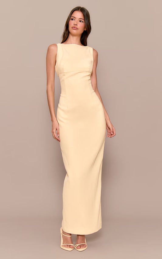 Premium Butter Yellow Scoop Back Maxi Dress