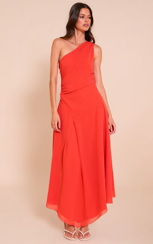 Tomato Red One Shoulder Maxi Dress