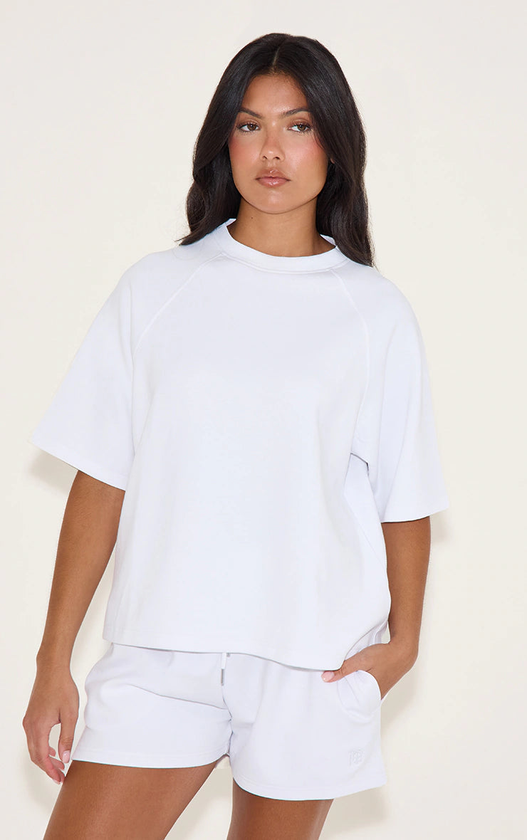 White Embroidered Interlock Boxy Tee