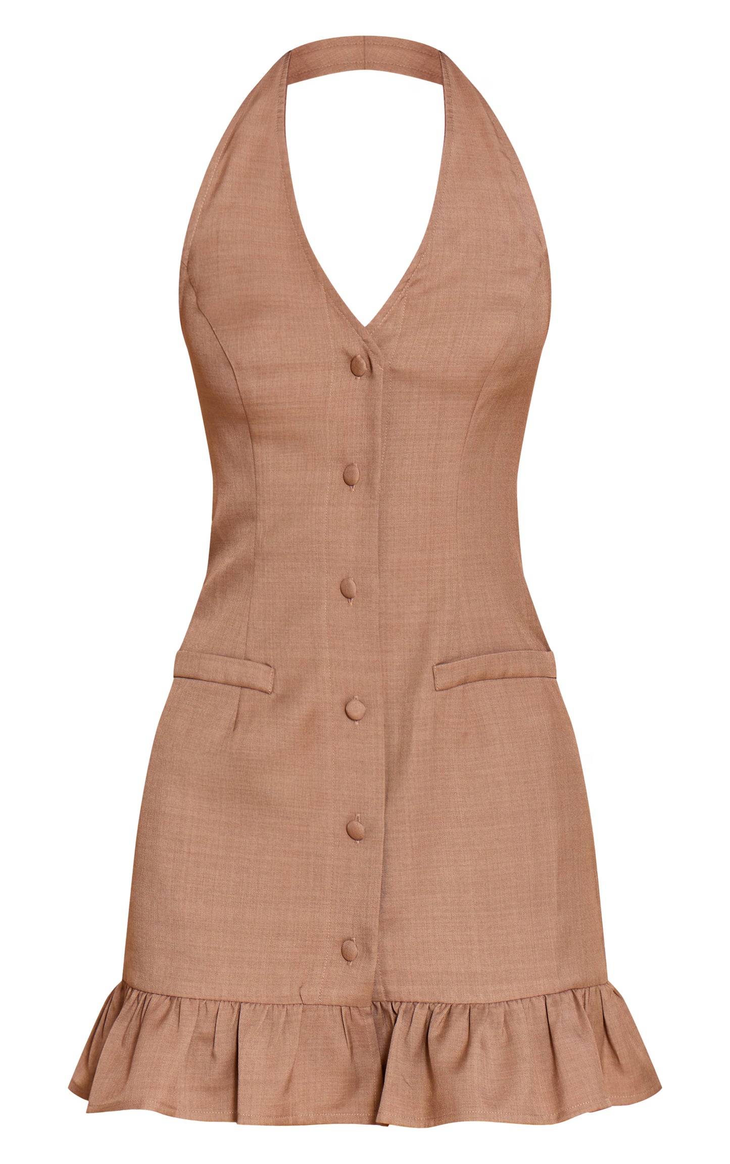 Mushroom Tailored Woven Button Down Frill Hem Shift Dress