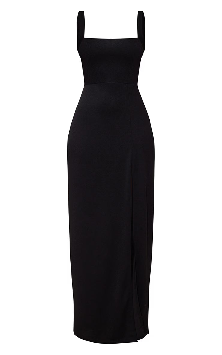 Black Straight Neck Maxi Dress