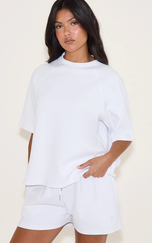 White Embroidered Interlock Shorts