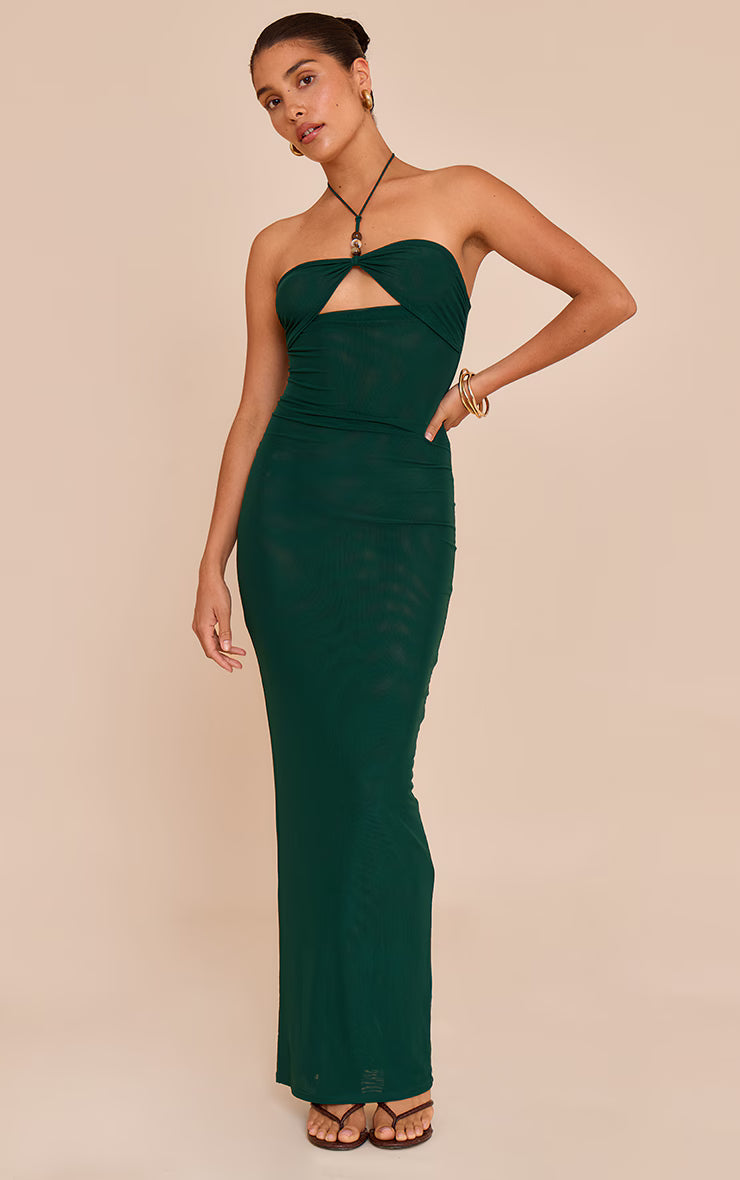Petite Teal Halterneck Front Detail Maxi Dress