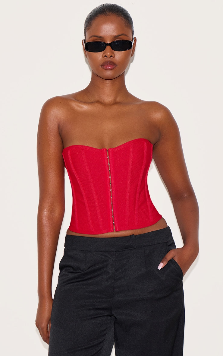 Dusty Red Bandage Hook And Eye Structured Corset
