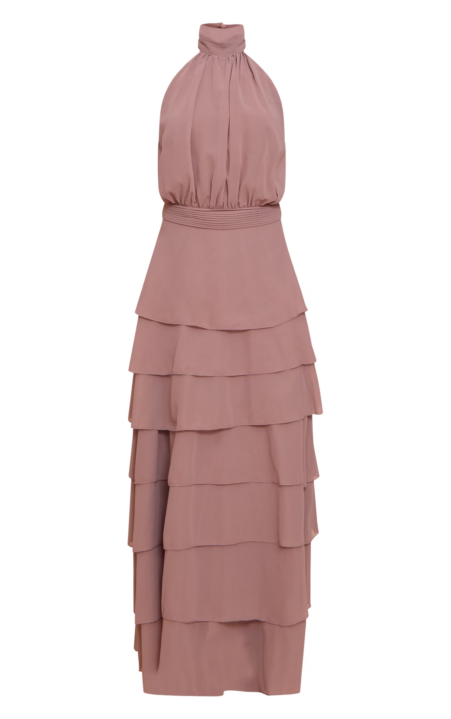 Taupe Chiffon Tiered Maxi Dress