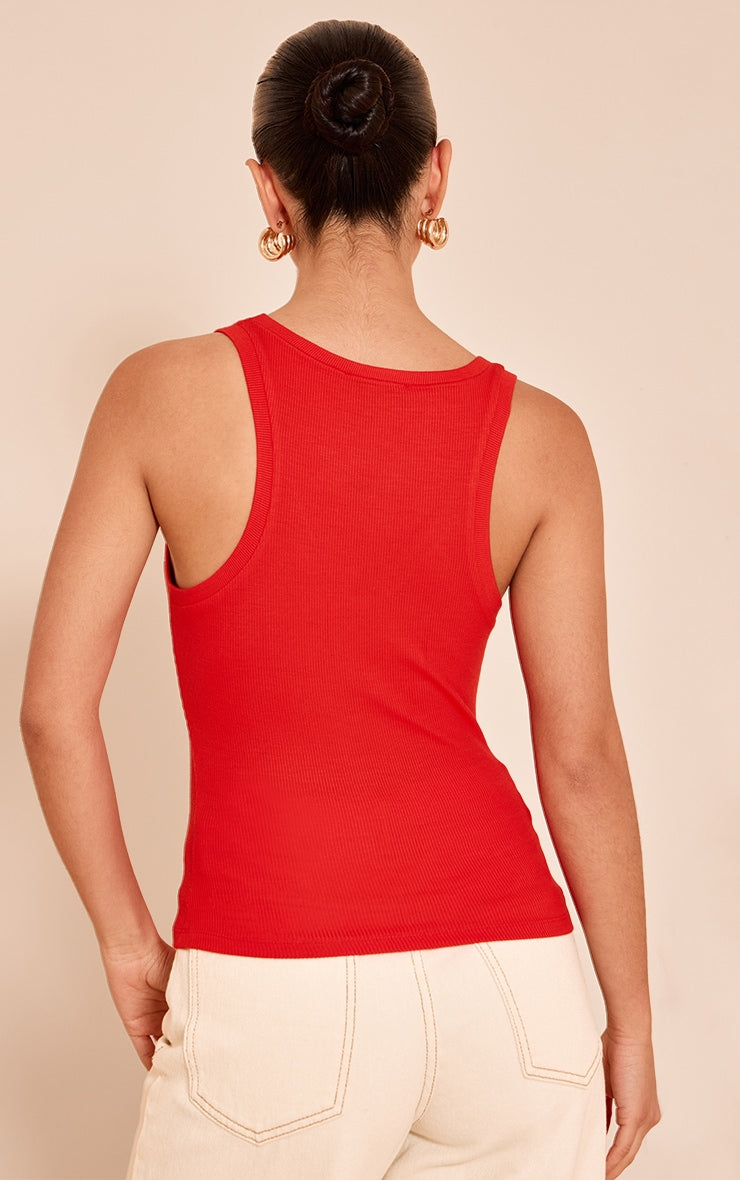 Tomato Red Soft Rib V Neck Vest Top