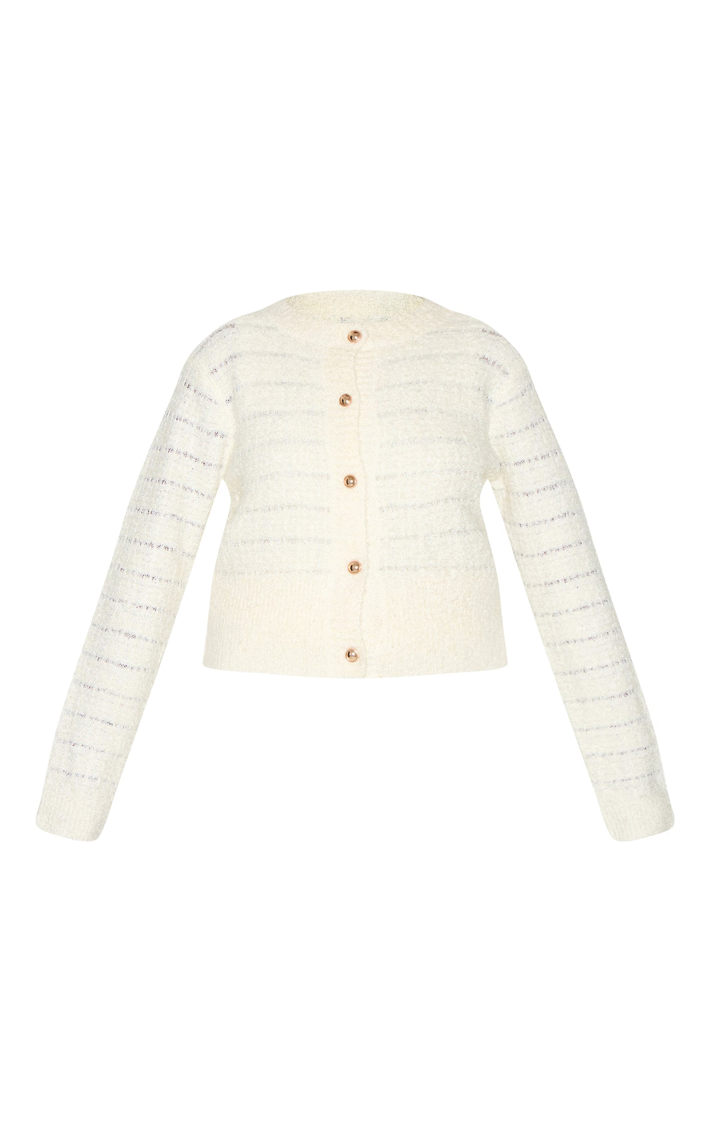 Cream Boucle Knit Button Through Cardigan