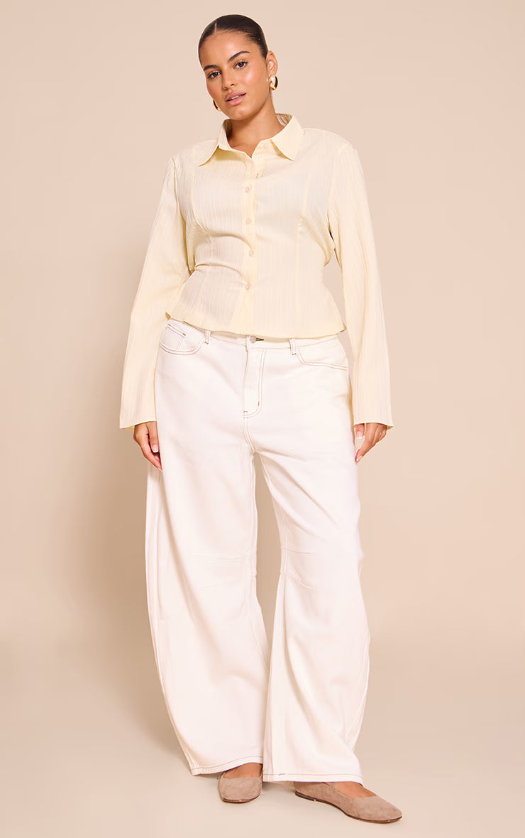Plus Cream Textured Satin Tie Back Shirt