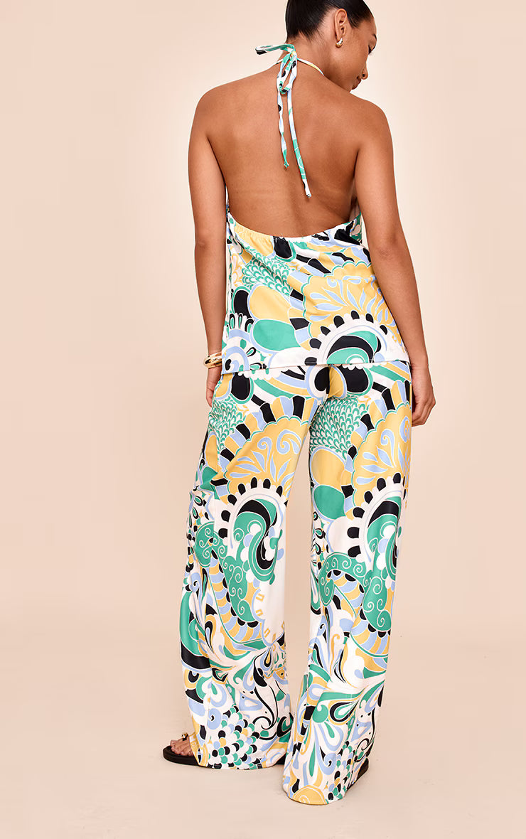 Multi Abstract Print Woven Floaty Wide Leg Pants