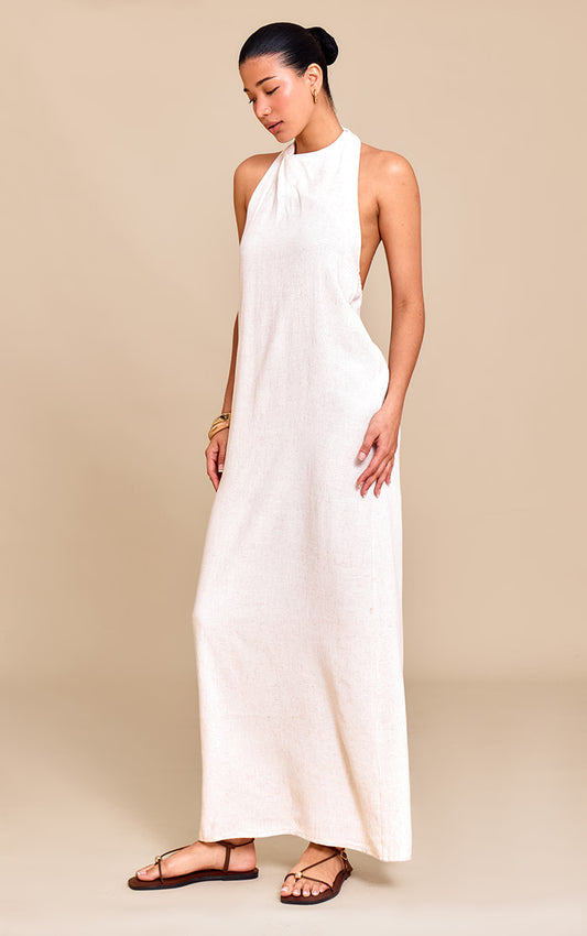 Natural Textured Scoop Back Maxi Dress