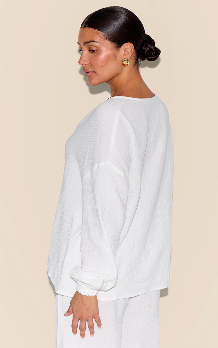 Petite White Cheesecloth Textured Tie Front Shirt