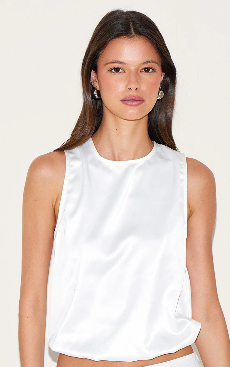 White Satin Bubble Hem Top