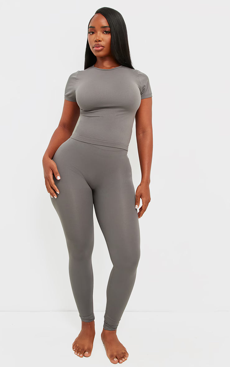 Shape Charcoal Stretch Seamless Short Sleeve Longline Top